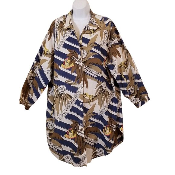 Vintage Peggy Lou California Blouse Women’s 42 (2X) Made USA Jungle Button Up - Picture 1 of 13